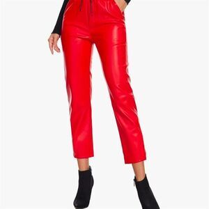 Tagoo Women's 3XL Red High Waisted Faux Leather Jogger Pants